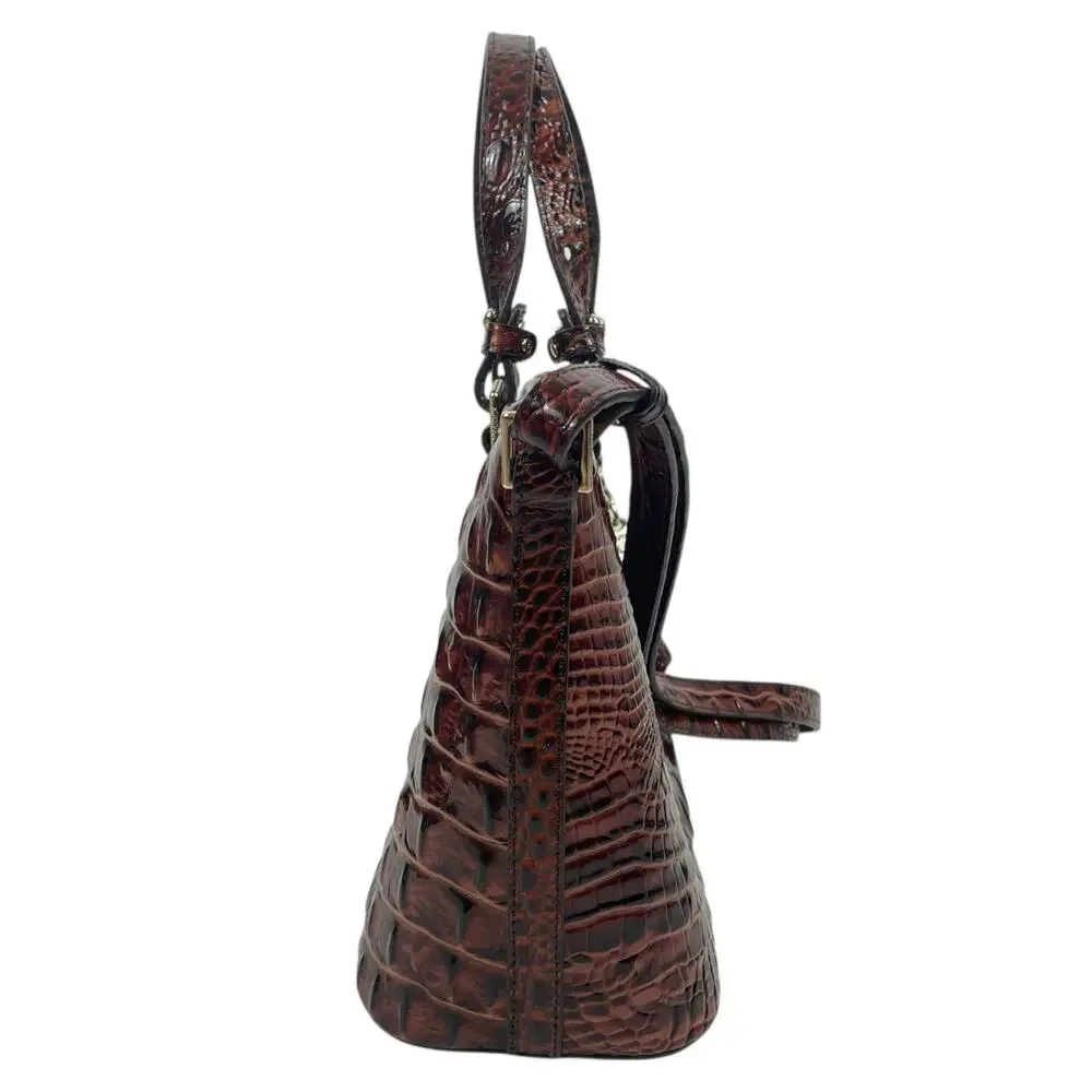 Brahmin Mini Asher Tote Satchel Bag Pecan Melbourne Brown Croc Embossed